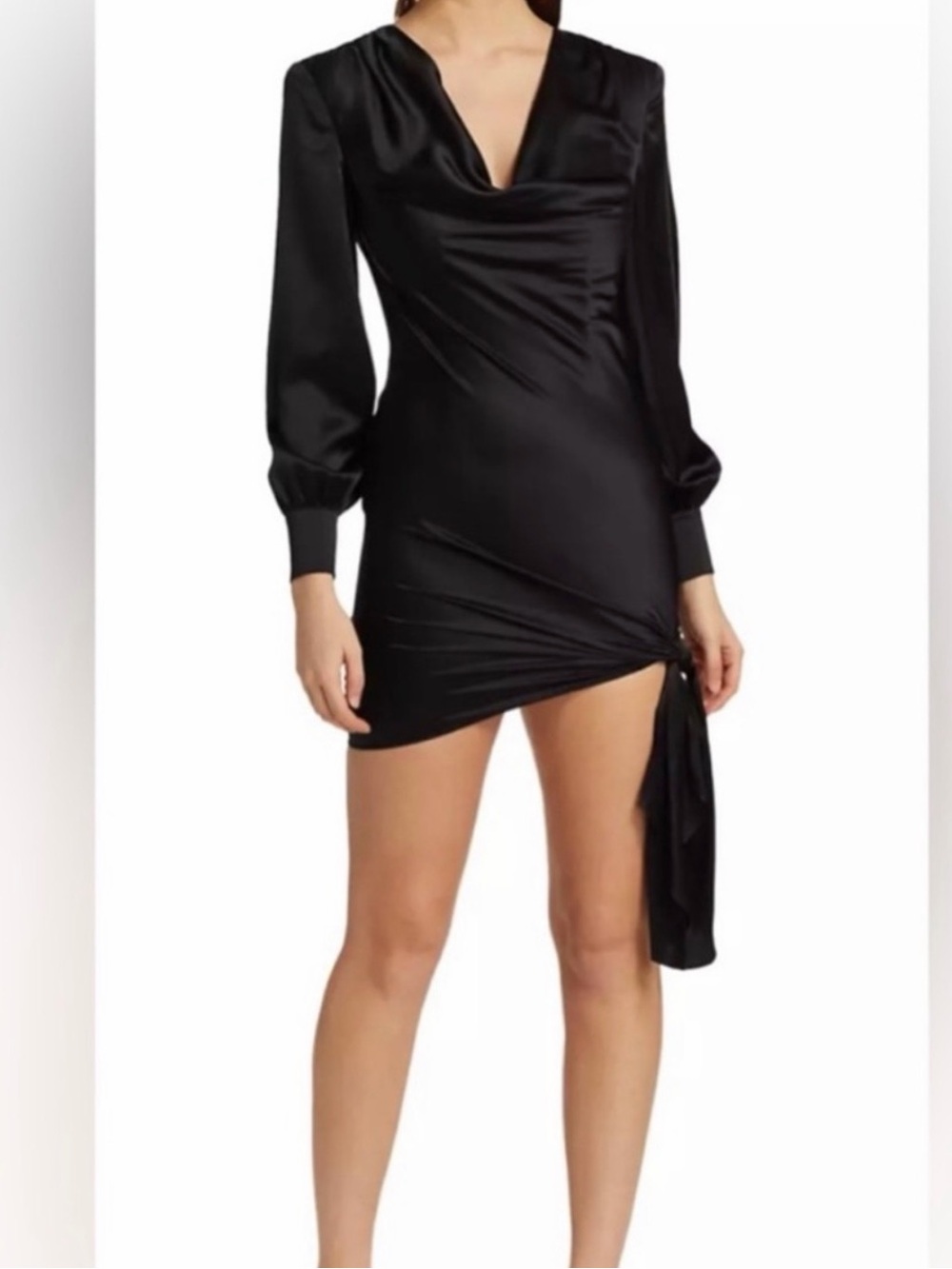 Black Silk Cinq a Sept Long-Sleeve Asymmetric Mini Dress